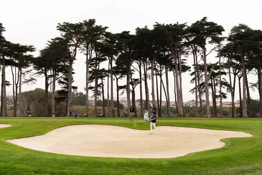 高尔夫球手在沙箱在TPC哈丁公园在贝博体彩app，加州.
